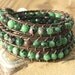 Handmade Beaded Leather Wrap Bracelet - Ruby in Zosite beads on leather