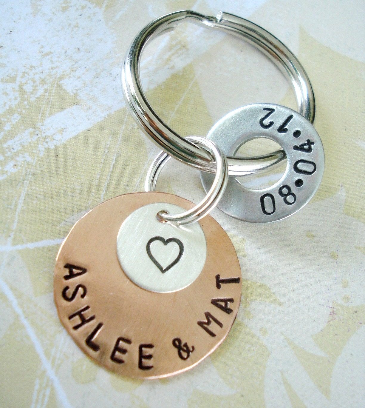 Personalized Bride and Groom Key Chain Copper Disc Sterling