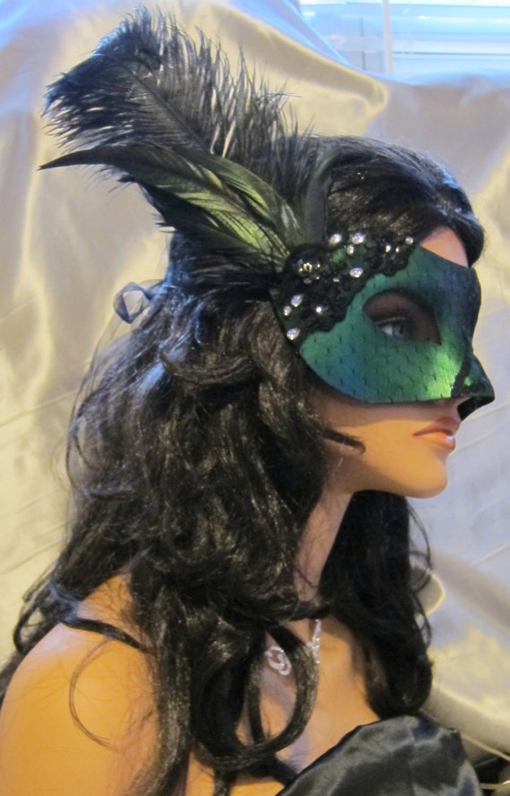Black and Emerald Green Glam Masquerade Mask