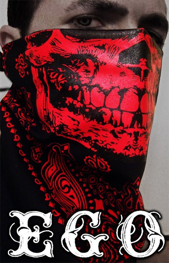 Red and Black Skull Paisley Face Mask Bandana Cholo by EGOLOGICS