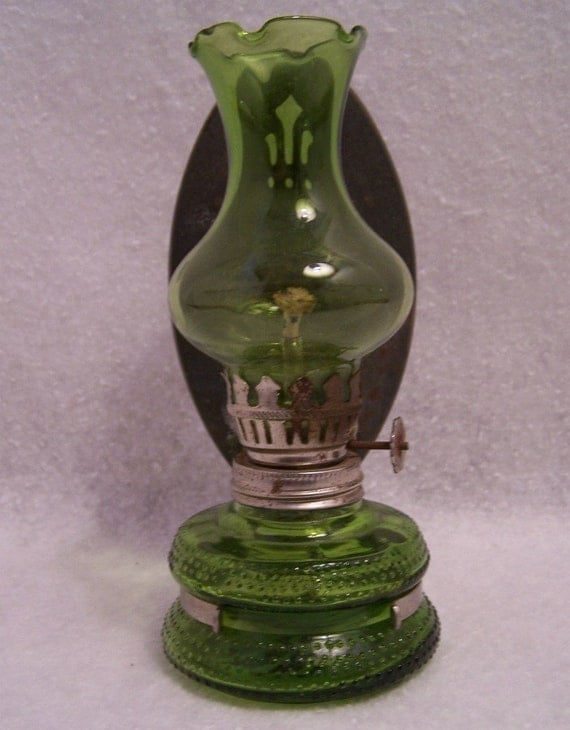 Vintage Green Oil Lamp with Reflector Plate Made in Hong Kong