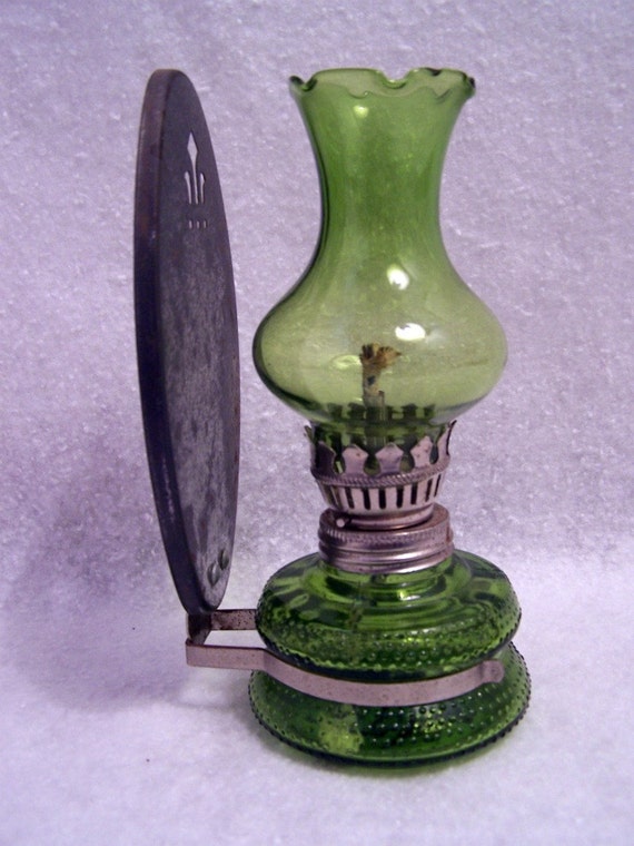 Vintage Green Oil Lamp with Reflector Plate Made in Hong Kong