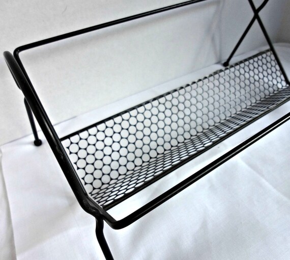 Vintage Mid Century Black Metal Tabletop Bookshelf CD Shelf