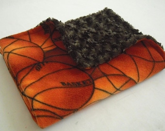 Basketball Baby Blanket with Brown Minky Swirl - Boy Baby Blanket - Basketball Blanket - Baby Boy Blanket - Boy Stroller Blanket