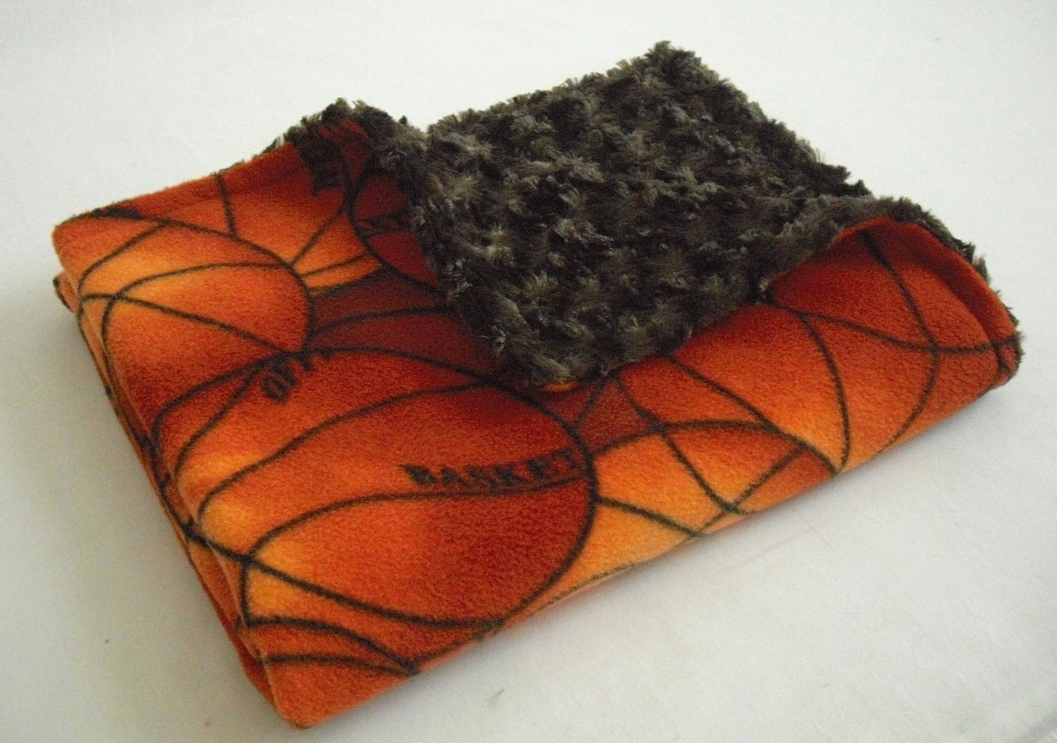 Basketball Baby Blanket with Brown Minky Swirl Boy Baby