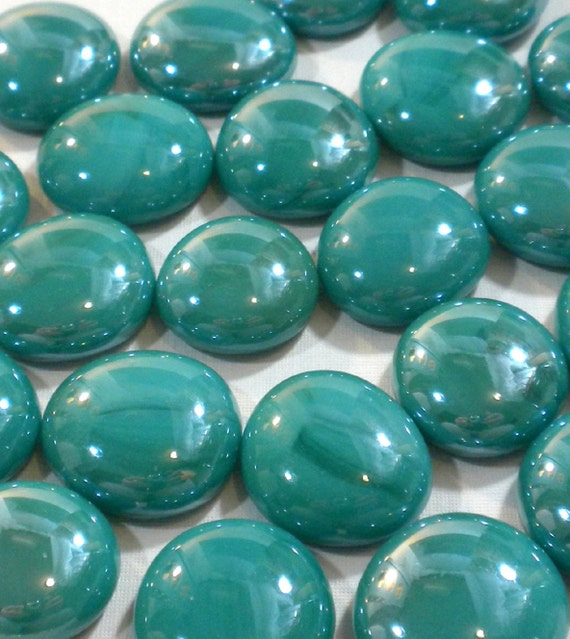Teal Iridescent Flat Back Glass Gems Mosaic Tiles Set of 25