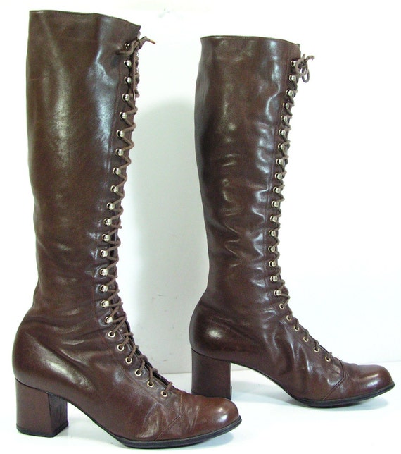 vintage victorian granny boots womens 8 b m knee high brown