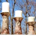Pillar Candle Holder, Raku, 12 in. tall , copper tree detail, 10% OFF