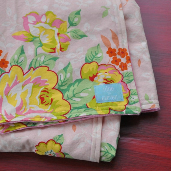 Items similar to Modern Minky Baby Blanket Vintage Feel with Pink and ...