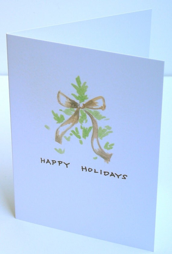 Christmas Cards Printed with Watercolor Designs Set of Four
