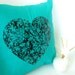 Simple Love- Teal Decorative Pillow with Victorian Heart and Beautiful Back