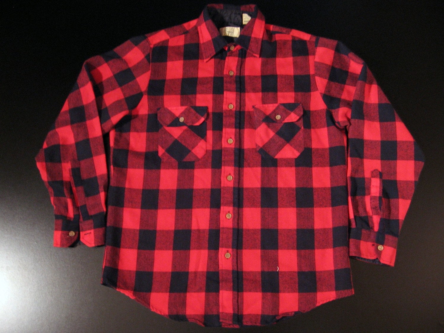 Vtg 70s BUFFALO PLAID Check Lumberjack Shirt Mens S Red and