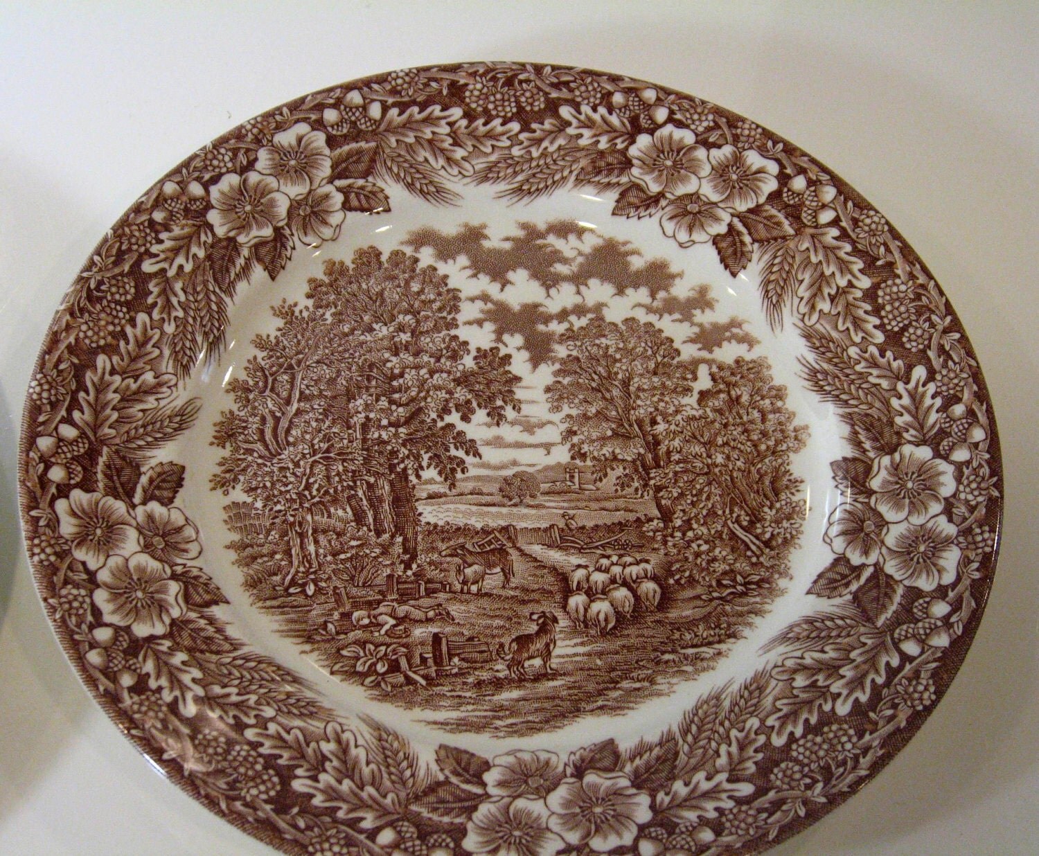 Vintage Brown Ironstone Transferware Plates by Broadhurst of