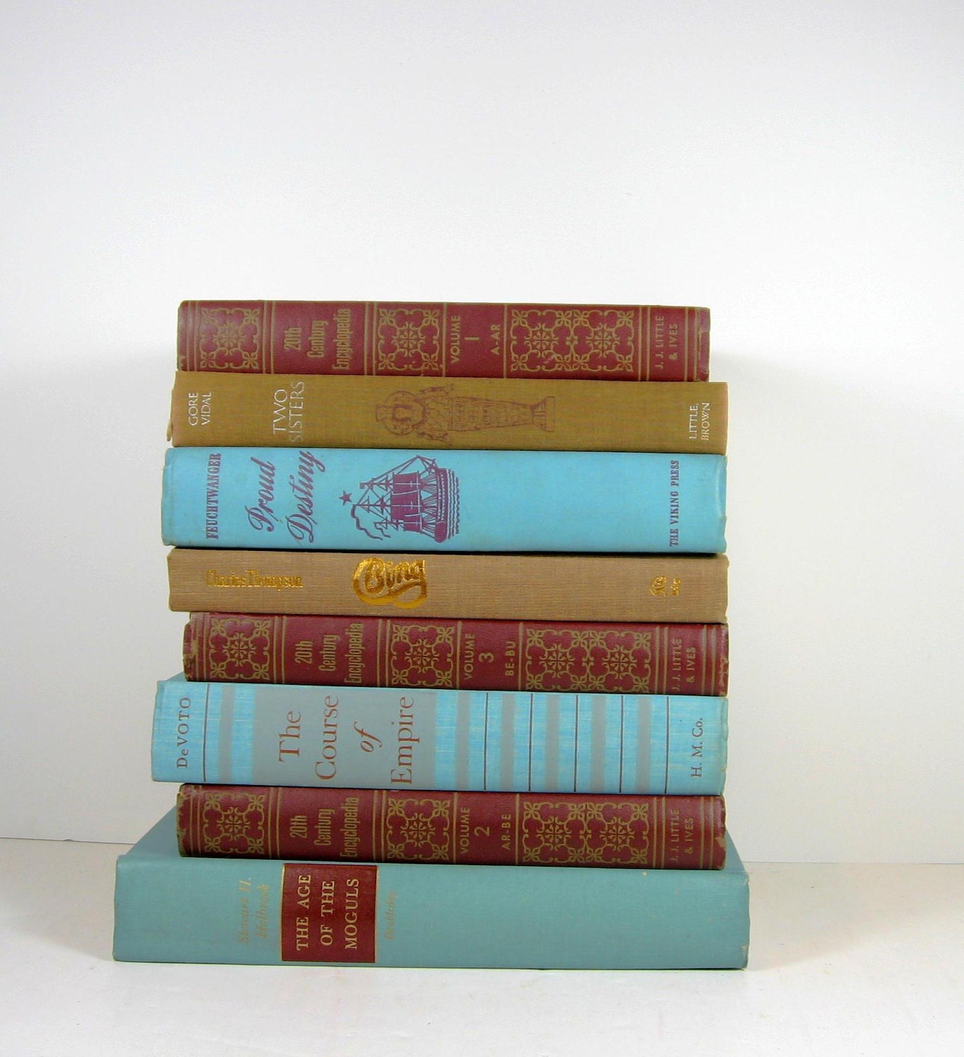 Turquoise Red Brown Vintage Decorative Books for Wedding Decor