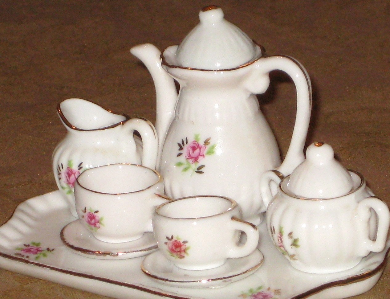 Miniature Rose Design China Tea Set