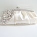 LAST ONE - White satin evening bridal clutch purse with rhinestone crystals