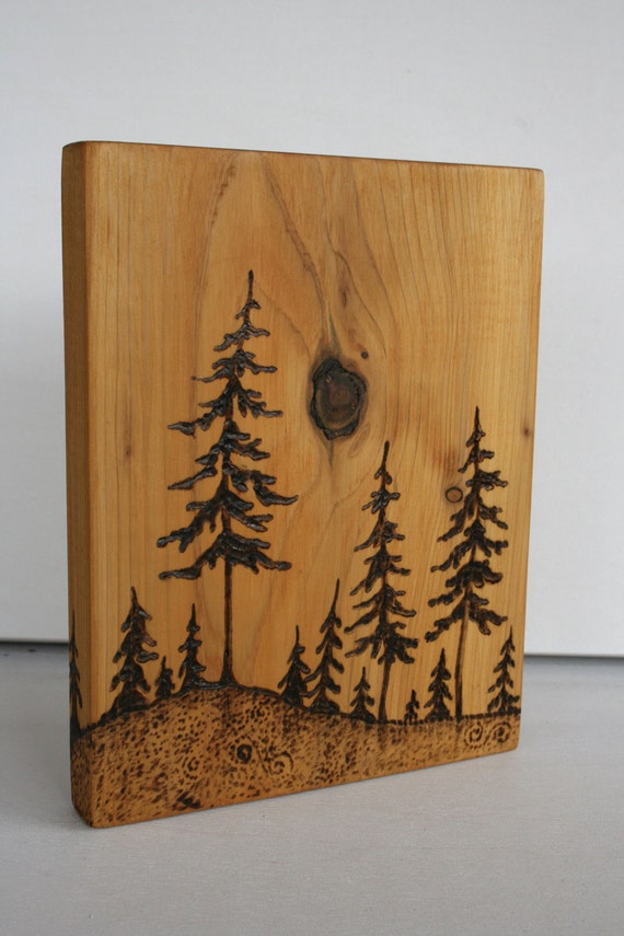 Pine Trees Art Block Woodburning