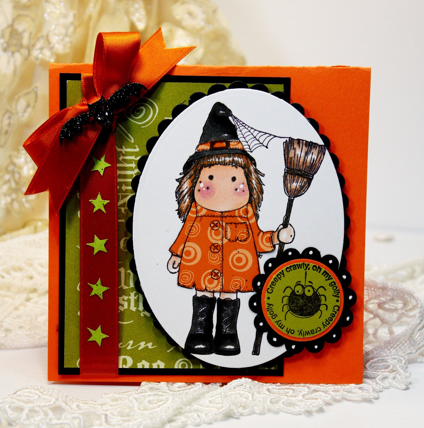 Halloween Card Handmade Greeting Card Creepy Crawly Oh My