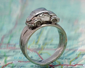 VW BUG RING - Volkwagen Beetle Driving Around Your Finger. Done in Sterling