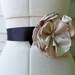 Champagne ivory flower handcrafted satin rose sash on black ribbon for bride, bridesmaid, wedding, prom and evening