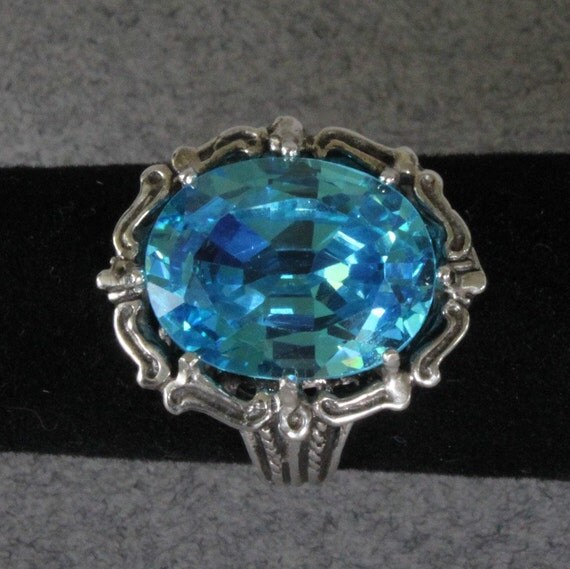 Sterling Filigree ring with Blue Topaz by oscarcrow on Etsy