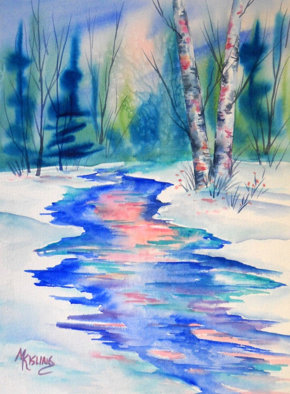 Watercolor of Mountain Stream Aspens Martha by MarthaKislingArt