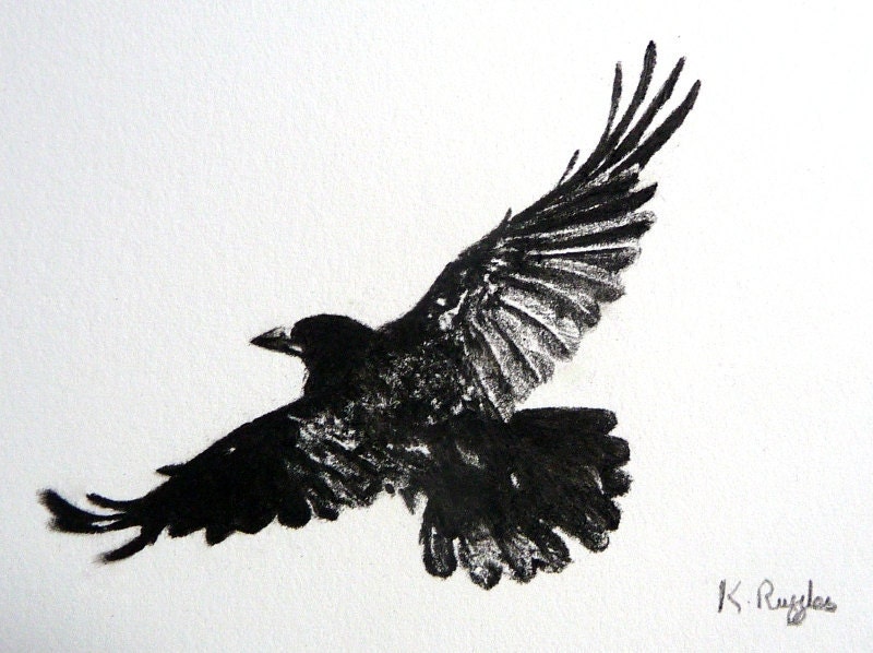 Crow original charcoal drawing crow drawing rook drawing