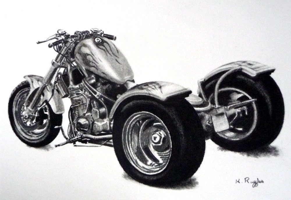 Honda motorcycle charcoal/pencil drawing #3