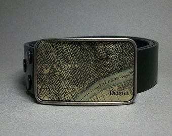 Belt Buckle Vintage Map Detroit Michigan Unique Gift