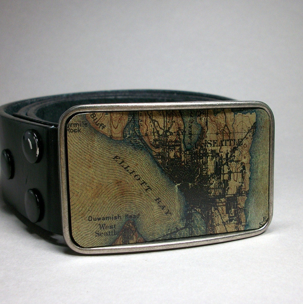Belt Buckle Vintage Seattle Washington Map