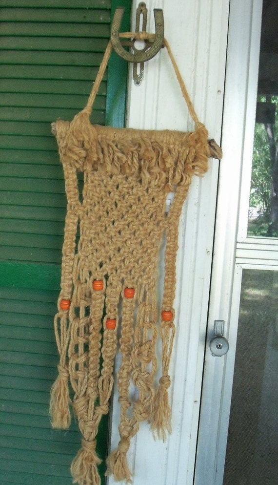 macrame wall hanging heavy jute orange beads 41 long by mburg236
