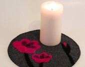 Red Poppies Wool Felt Candlemat