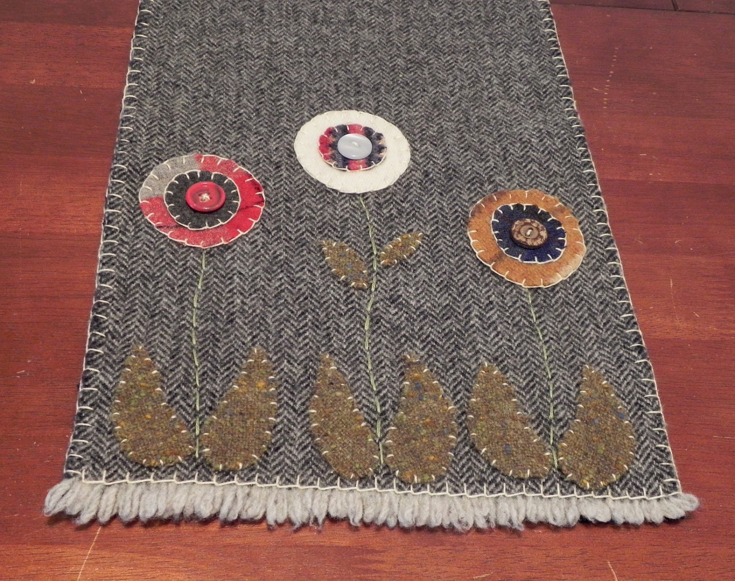 Penny Rug Table Runner Reclaimed Wool Felt