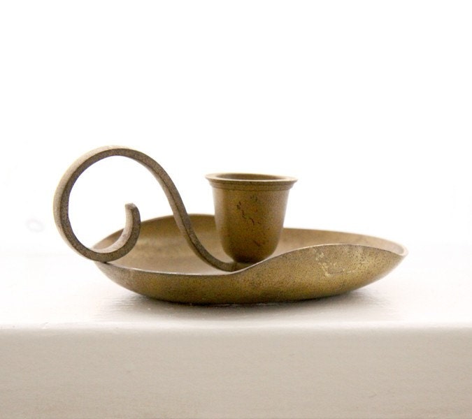 Antique Brass Candle Holder / Chamberstick