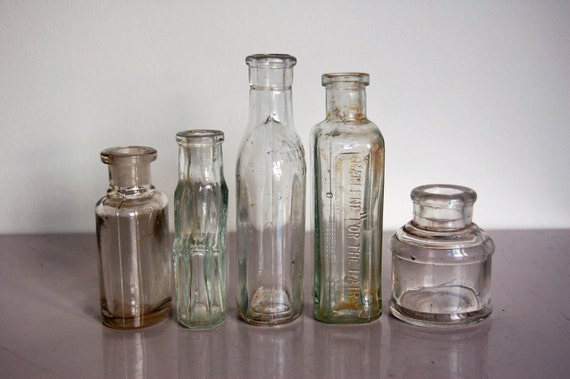 Small Clear Glass Bottles Vintage British Household by GoodNorth