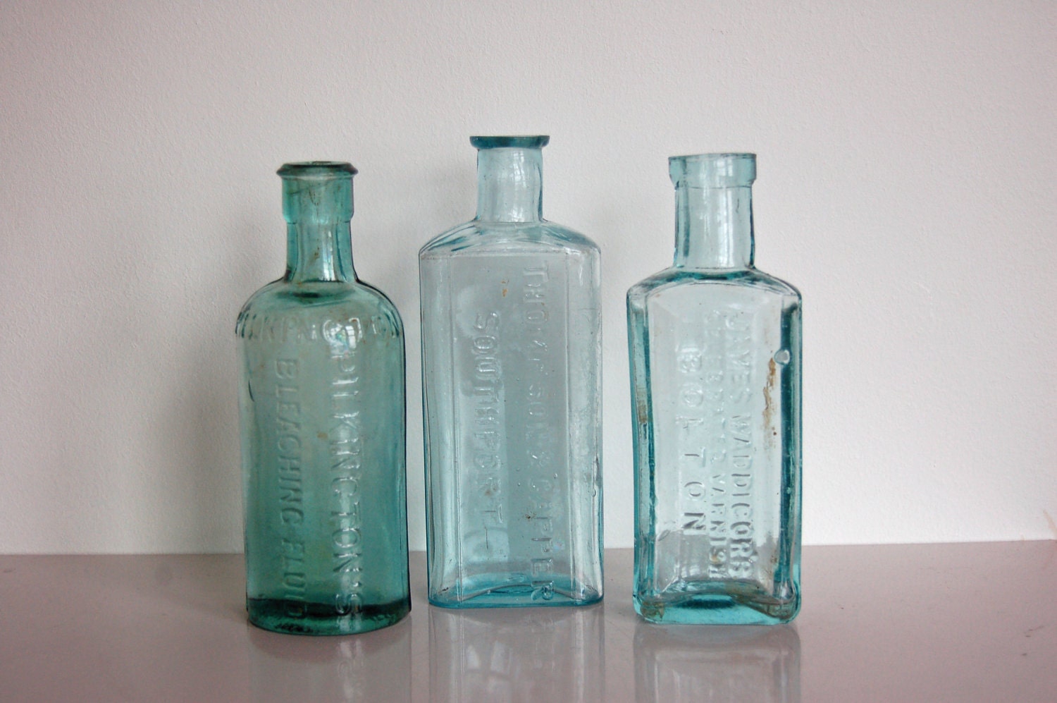 Old Fashioned Glass Bottles Vintage Antique Aqua British