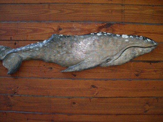 Gray Whale 49 chainsaw wood carving wall mount by oceanarts10