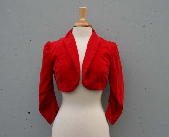 1950s VELVET BOLERO / Rose Petal Red Cropped Puff by LuckyDryGoods