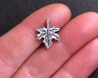10 Maple Leaf Charms Antique Silver Tone 2 Sided with Side Drilled Hole - SC330