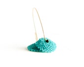 Beadwork Turquoise jewelry. Disk  long dangle earrings. Summer seed  beads jewelry. Modern minimalist trends