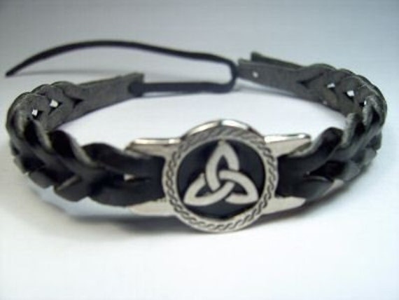 Silver Leather Irish Celtic Knot Bracelet Wrist By Irishjewelry