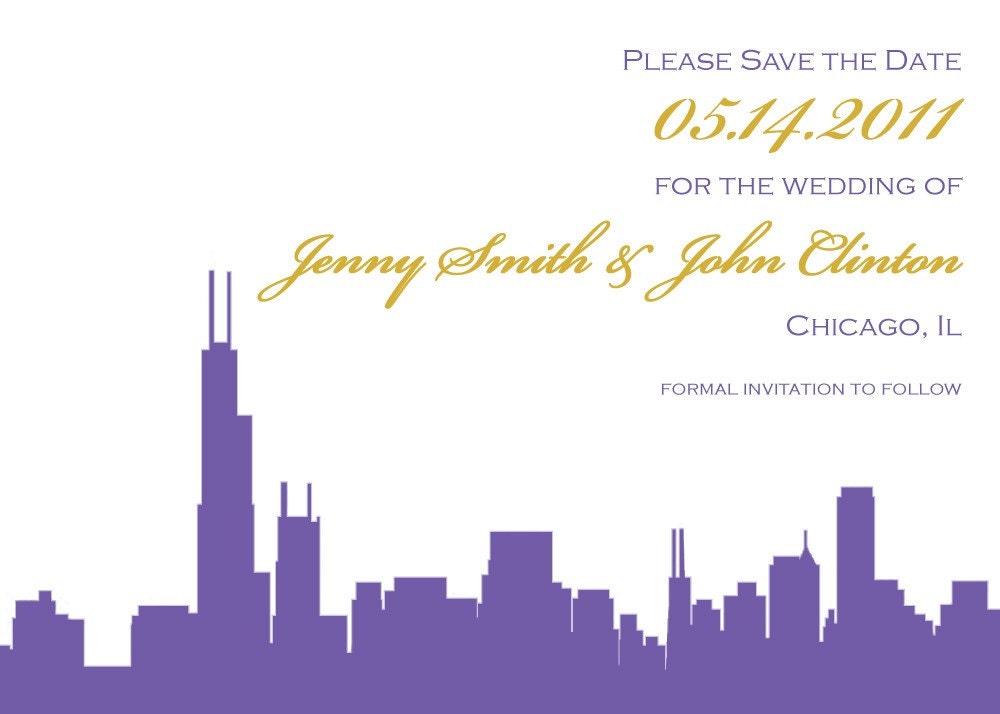 Wedding Save the Date or Invitation with Chicago Skyline