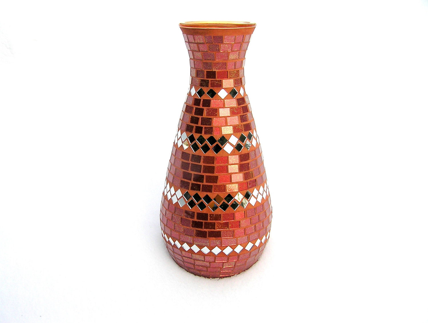 Red vase glass mosaic art home decor with mirror by SirliMosaic