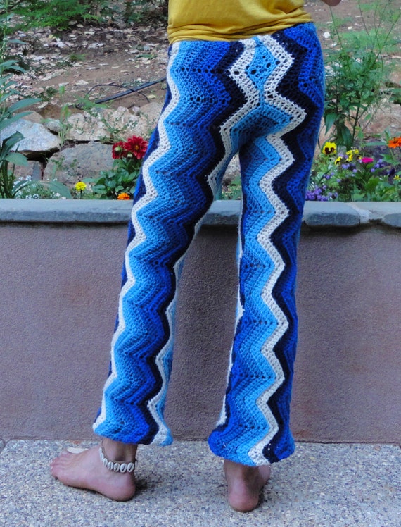 Deep Indigo Funky Crochet Afghan Pants 100% Recycled Small