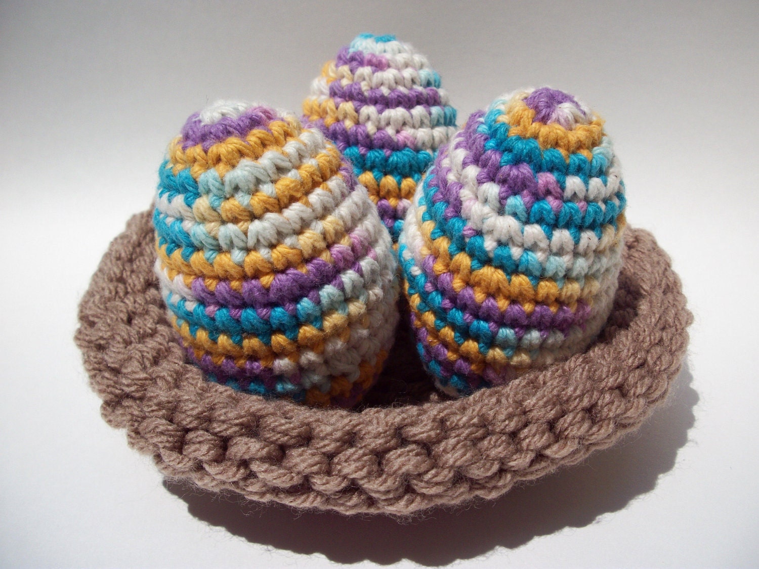 Amigurumi Bird Nest with Eggs Crocheted By by ThreadbareKnitter