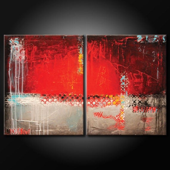 Modern Abstract Painting ORIGINAL Textured 20x32 Canvas Red