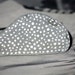 Hand Painted Beach Stone, Winter Snow Scene, Gray and White Office Desk Polka Dot Art Paperweight