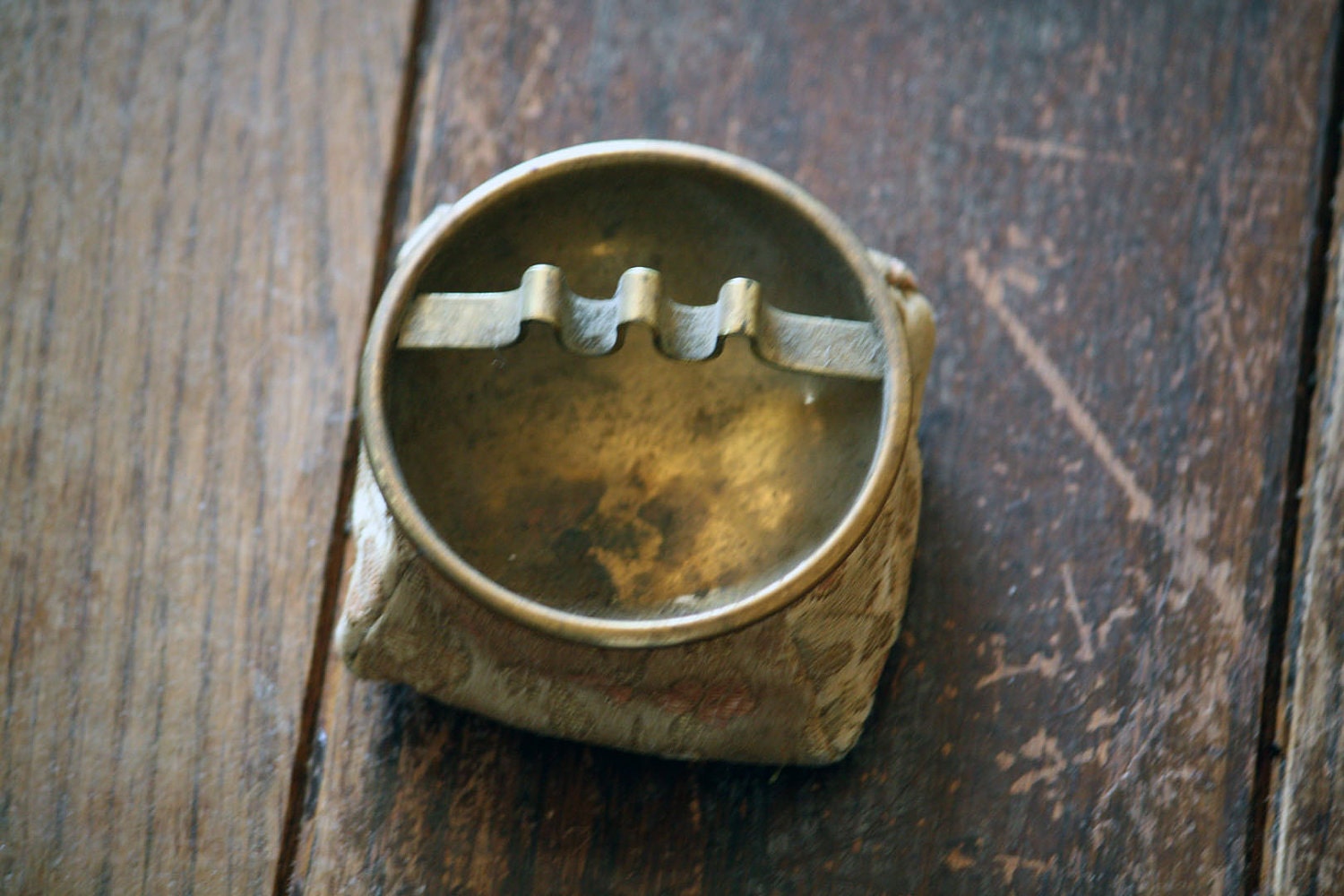 Vintage Bean Bag Ashtray Gold Floral Pattern