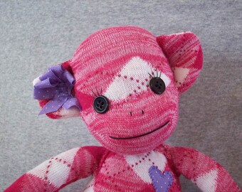 Sock monkey stuffed toy, monkey made form socks, sock monkey plush toy, gift for children, sock monkey collector