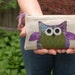 SALE green owl pouch with purple details, woodland, moss green, marbled pattern READY to SHIP by mamableudesigns on etsy